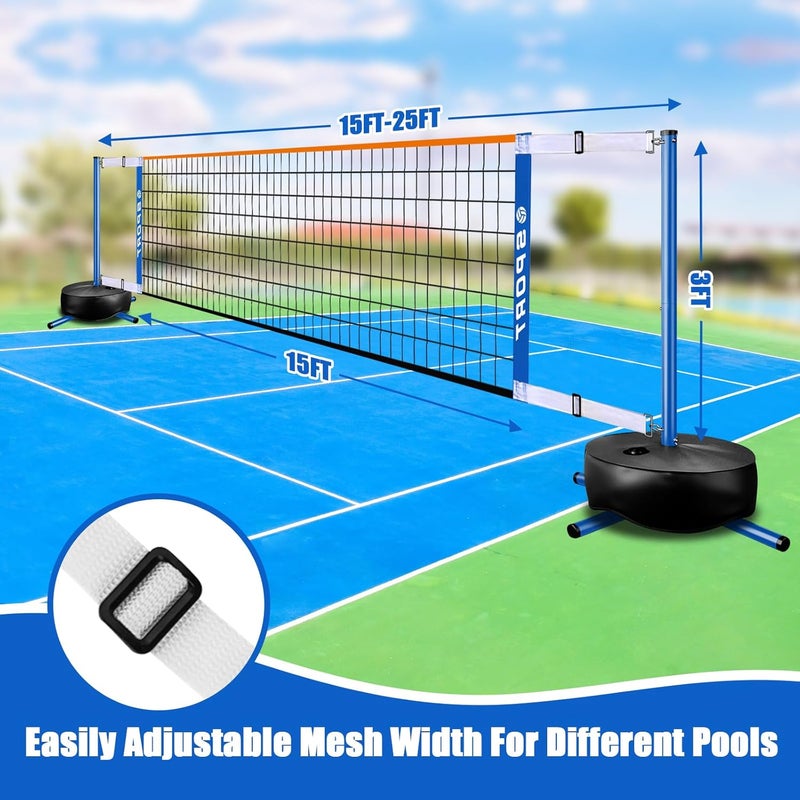 Furypiont Pool Volleyball Net - Portable Indoor/Outdoor Swimming Pool Volleyball Net System with 2 Water Volleyballs and Heavy Duty Base.Adjustable Length 15-25FT for Pickleball and Tennis Net - Image 3